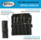 Full tang knife blades and pakkawood handles in SZCO Supplies 5Pc Skinning Knife Set